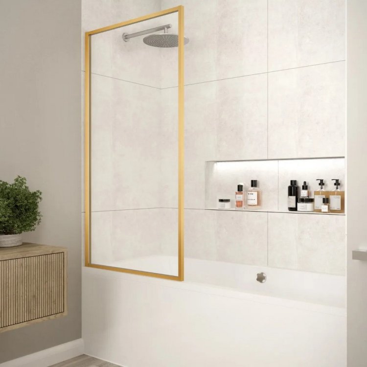 Merlyn Fixed Brushed Bronze Square Framed Bath Screen