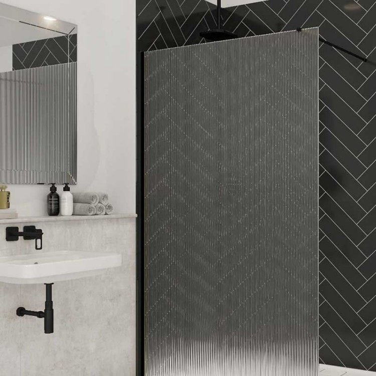 Merlyn 700mm Matt Black 8mm Fluted Wetroom Panel 8WFL70MB