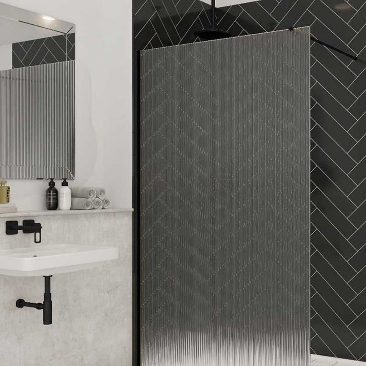 Merlyn 800mm Matt Black 8mm Fluted Wetroom Panel 8WFL80MB