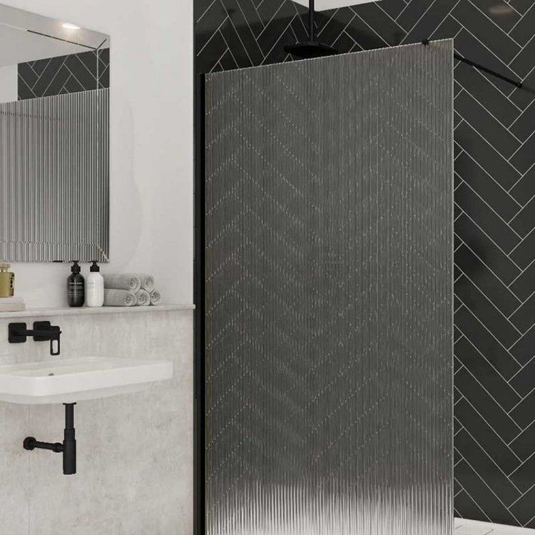 Merlyn 900mm Matt Black 8mm Fluted Wetroom Panel 8WFL90MB