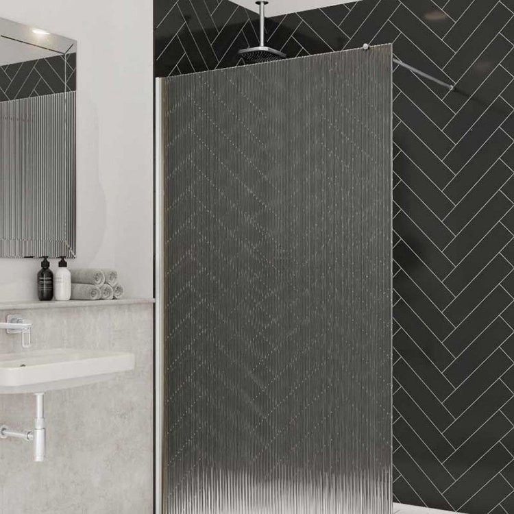 Merlyn 800mm Chrome 8mm Fluted Wetroom Panel 8WFL80