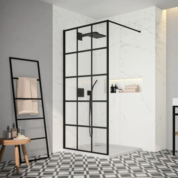 Merlyn 900mm Black 8mm Square Framed Wetroom Panel BLKFSWCTL90