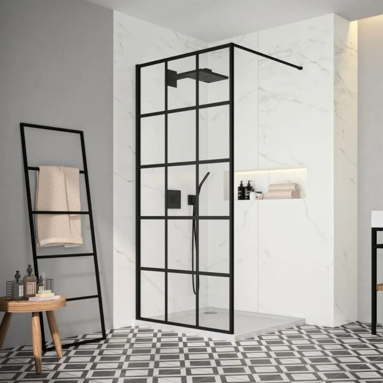 Merlyn 1200mm Black 8mm Square Framed Wetroom Panel BLKFSWCTL120