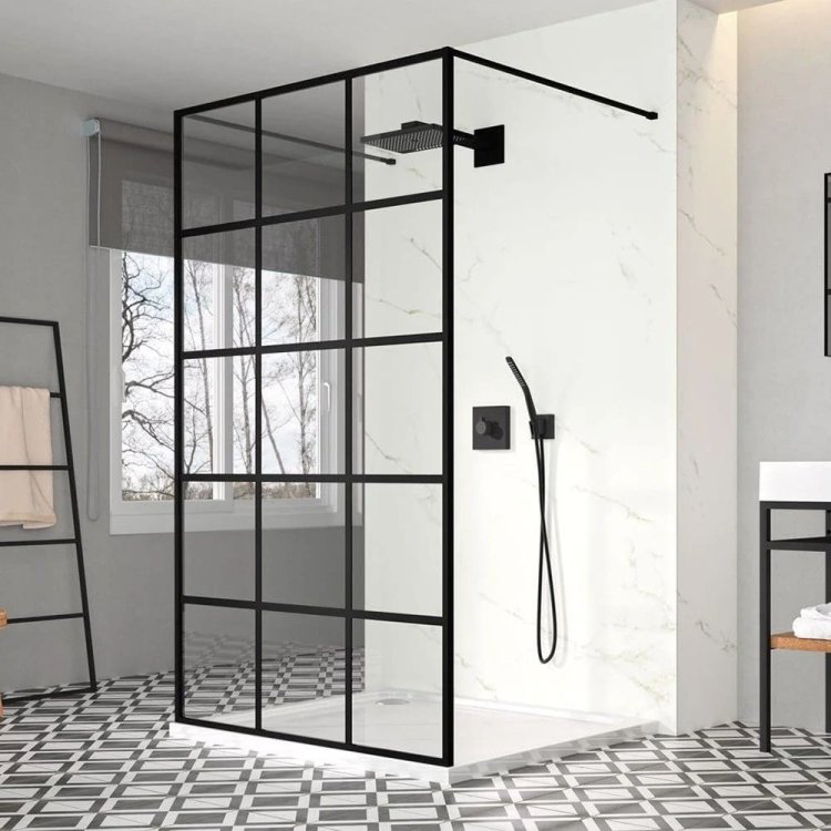 Merlyn 1200mm Black 8mm Square Framed Double Entry Wetroom Panel BLKFSWCTL120D