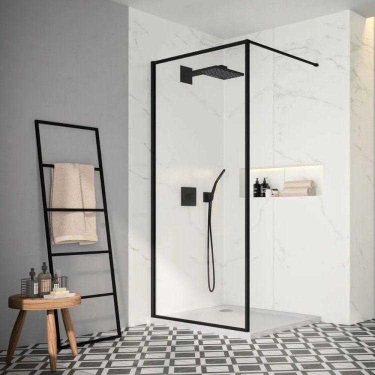 Merlyn 800mm Black 8mm Framed Wetroom Panel BLKFSW80