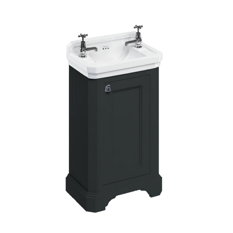 Burlington Cloakroom 510mm Vanity Unit with Basin in Matt Black Two Tap Hole Basin