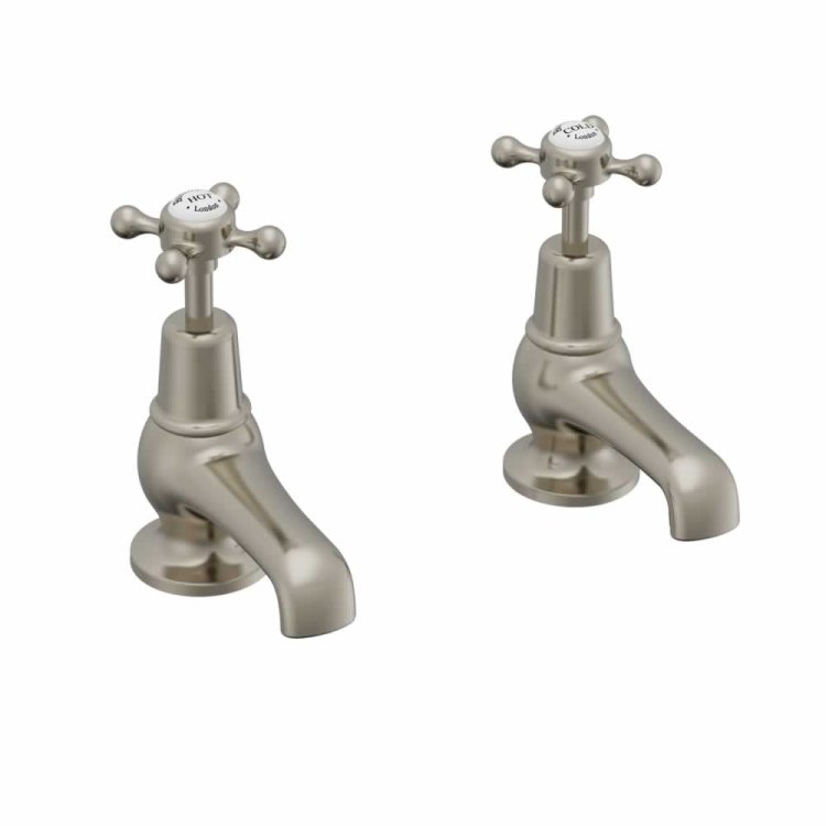 Burlington Claremont Brushed Nickel 3 Inch Cloakroom Basin Taps Standard Base