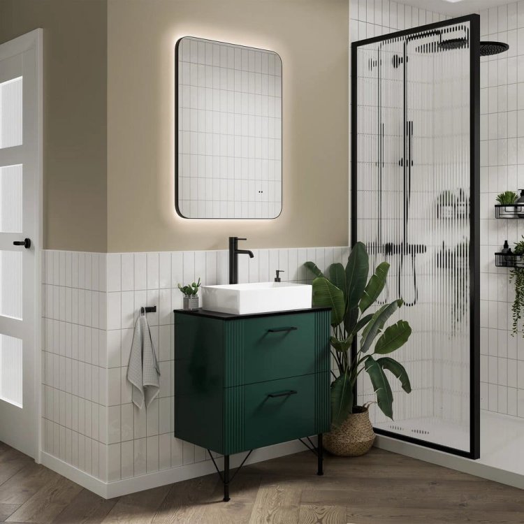 HIB Arcane Black 50 Curve Illuminated Frame Bathroom Mirror 79500100