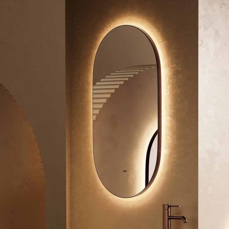 HiB Arcane Brushed Bronze 50 Pill Illuminated Frame Bathroom Mirror 79510400