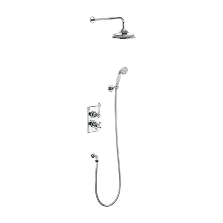 Burlington Trent Concealed Two Outlet Shower Chrome with Fixed Head and Handset  Burlington Trent Concealed Two Outlet Shower Chrome with Fixed Head and Handset