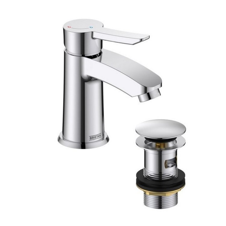 Bristan Apelo Chrome Eco Start Small Basin Mixer with Clicker Waste APEESSMBASC