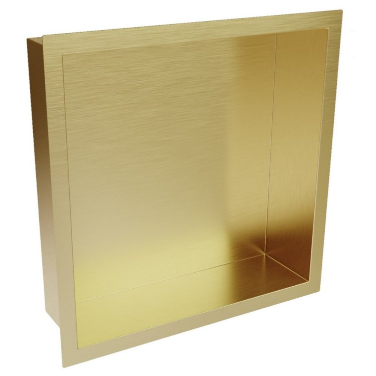 Scudo 300 x 300mm Brushed Brass Inset Shower Niche SN-3X3-BBRASS