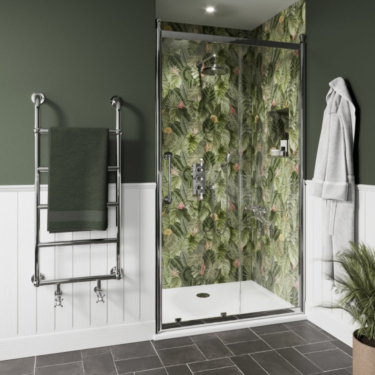 Burlington Classique 1400mm Sliding Shower Door in Chrome 1850 Handle and Finials