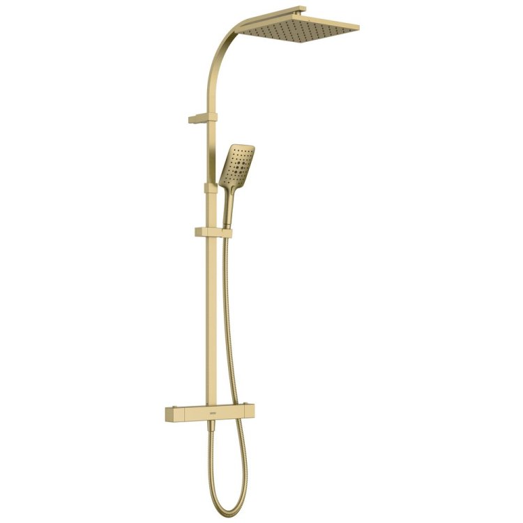 Bristan Qubo Brushed Brass Thermostatic Bar Mixer Shower with Rigid Riser