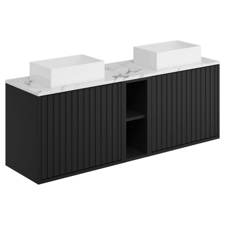 Scudo Alfie 1400mm Matt Black Double Wall Mounted Vanity Unit and Basin