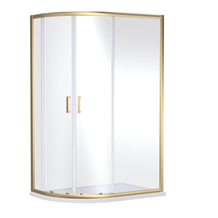 Nuie Rene 1000 x 800mm Brushed Brass Framed Offset Quadrant Shower Enclosure