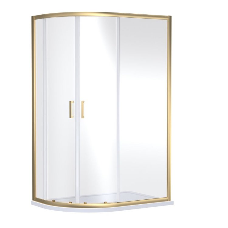 Nuie Rene 1200 x 800mm Brushed Brass Framed Offset Quadrant Shower Enclosure