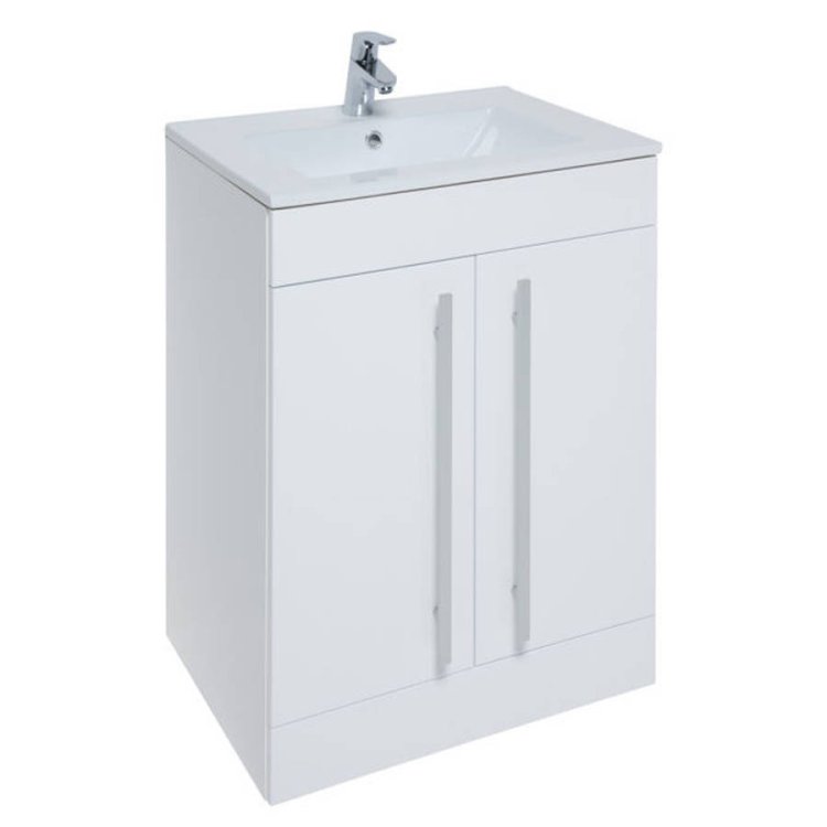 Kartell Purity 600mm Floor Standing 2 Door White Vanity Unit & Ceramic Basin