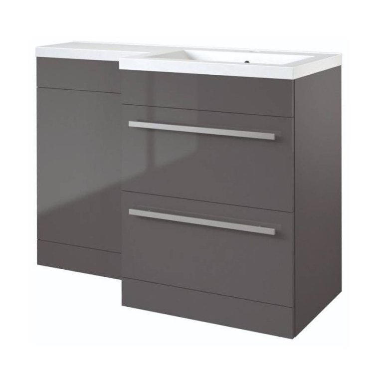 Kartell Matrix 1100mm 2 Drawer L-Shaped Grey Gloss RH Furniture Pack with Cistern