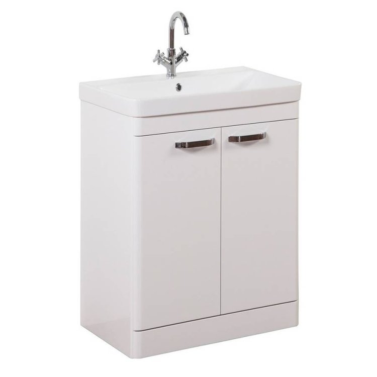 Kartell Options 600mm White Floor Standing 2 Door Vanity Unit & Basin