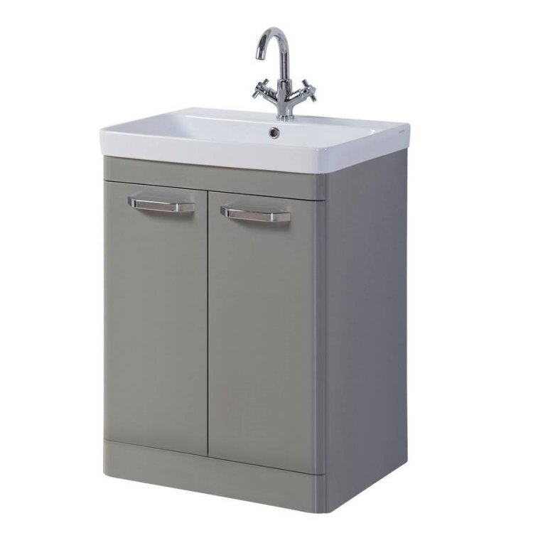 Kartell Options 600mm Basalt Grey Floor Standing 2 Door Vanity Unit & Basin