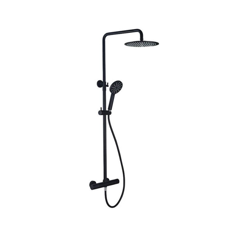 Kartell-Nero-Round-Thermostatic-Exposed-Bar-Shower-with-Ultra-Slim-Overhead-Drencher-and-Sliding-Handset