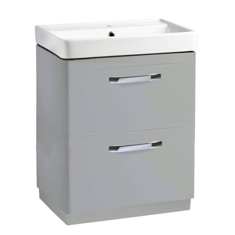 Tavistock-Compass-600mm-Gloss-Light-Grey-Double-Drawer-Freestanding-Unit-&-Basin