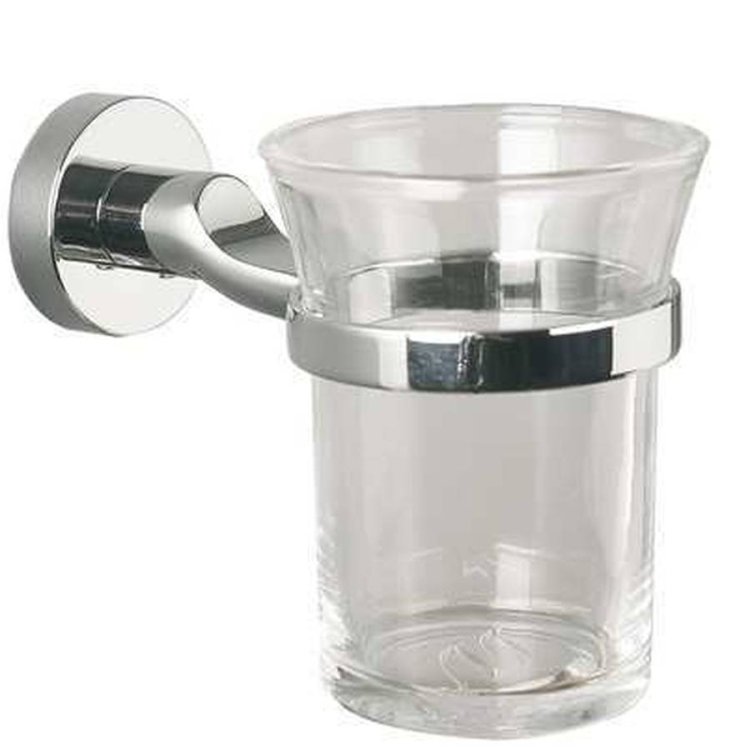 Miller Bond Clear Glass Tumbler and Chrome Holder