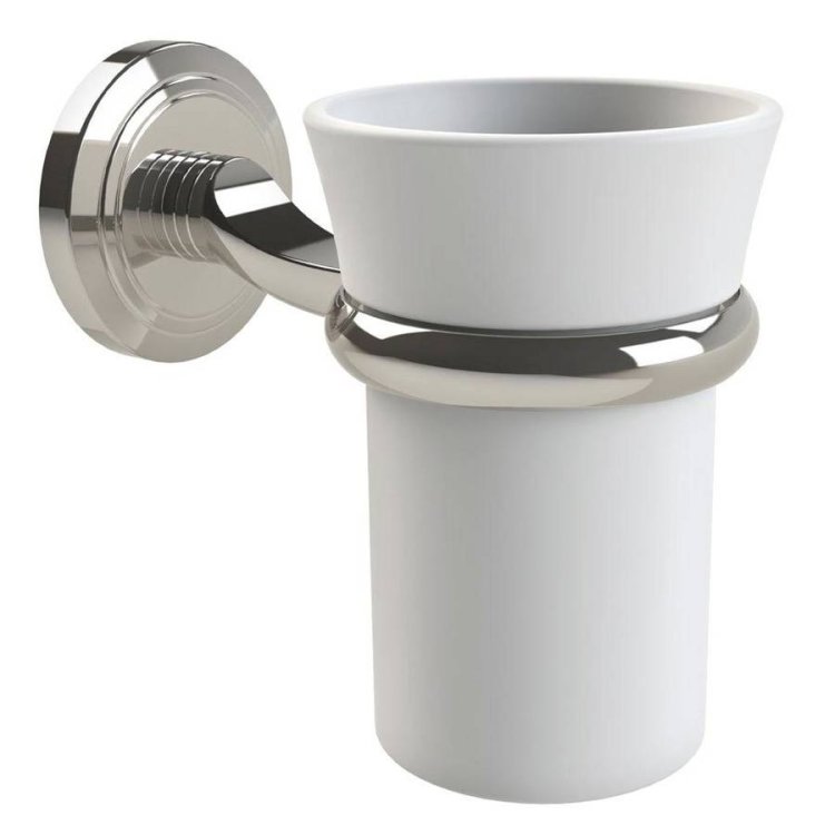 Miller Oslo White Ceramic Tumbler with Polished Nickel Holder