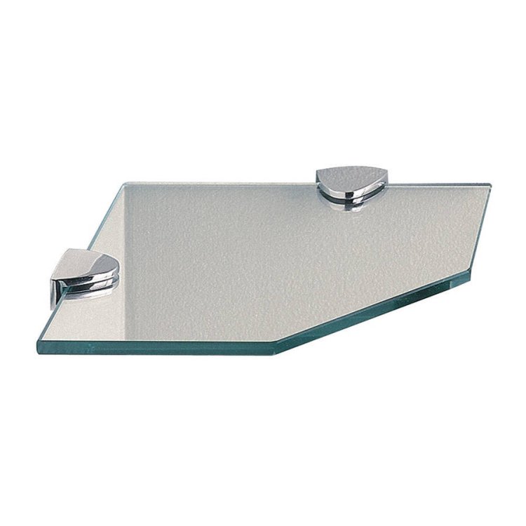 Miller Classic 200mm Clear Glass Corner Shelf & Chrome Brackets - 8mm Glass