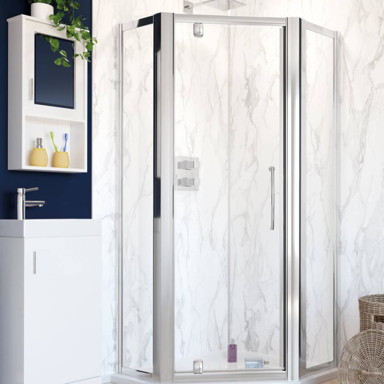 Lakes Classic 900mm Semi-Framed Pentagon Pivot Shower Enclosure