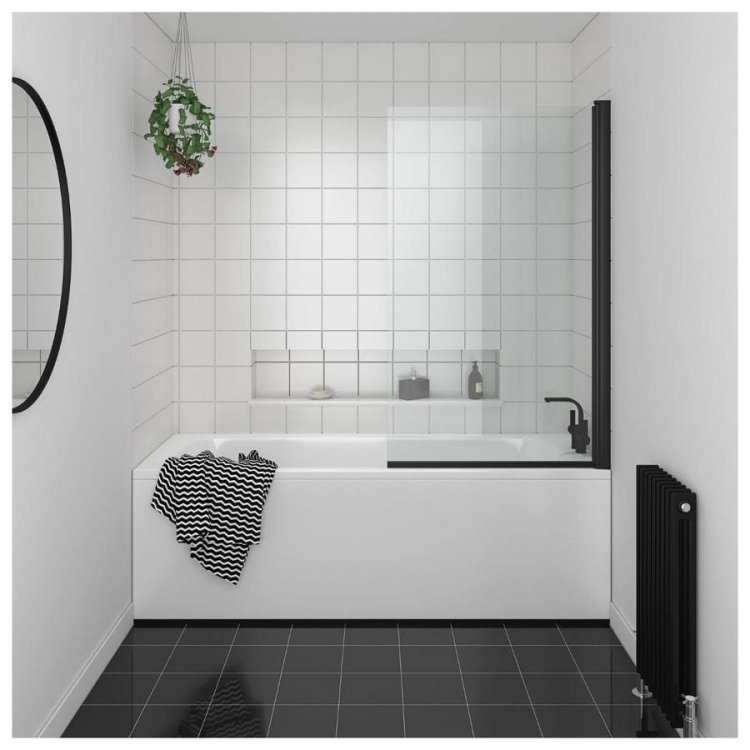 Essential Designer 1400 x 850mm Black Bath Screen